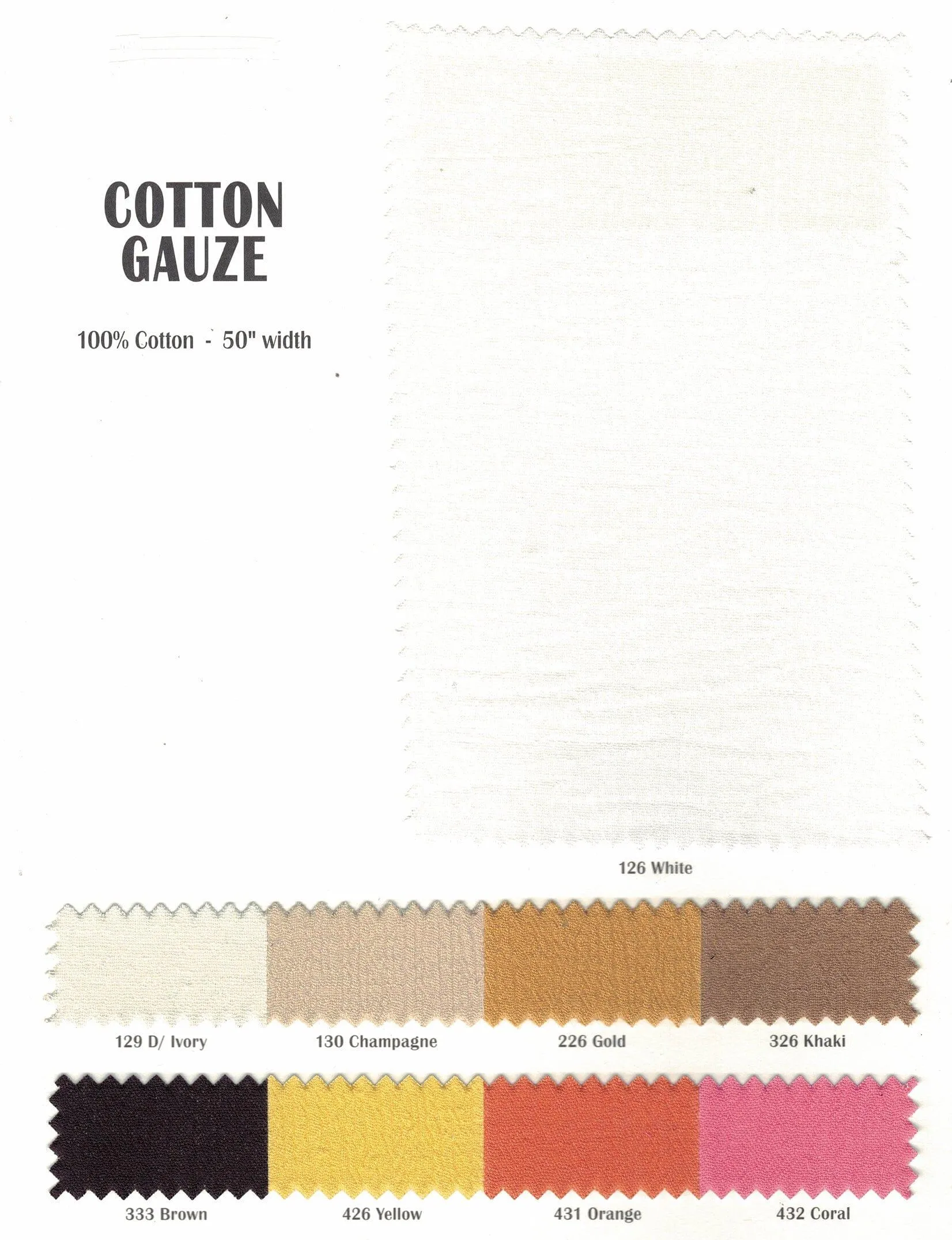 100% Cotton Gauze Fabric - Soft Lightweight Cotton Muslin - 48&#34; Wide - Sample Swatch