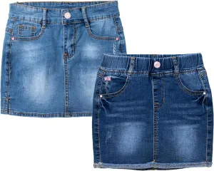 ABALACOCO 2Pack Girls Jeans Skirt Mini Denim Skirt Skorts Set Kids Toddler,Stretchy Waist Soft Cotton No Rough Skort 3-14T