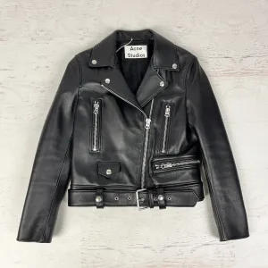 ACNE Mock Core Leather Moto Jacket, Size 4 (size 36 FR), Black, New W/ Tags