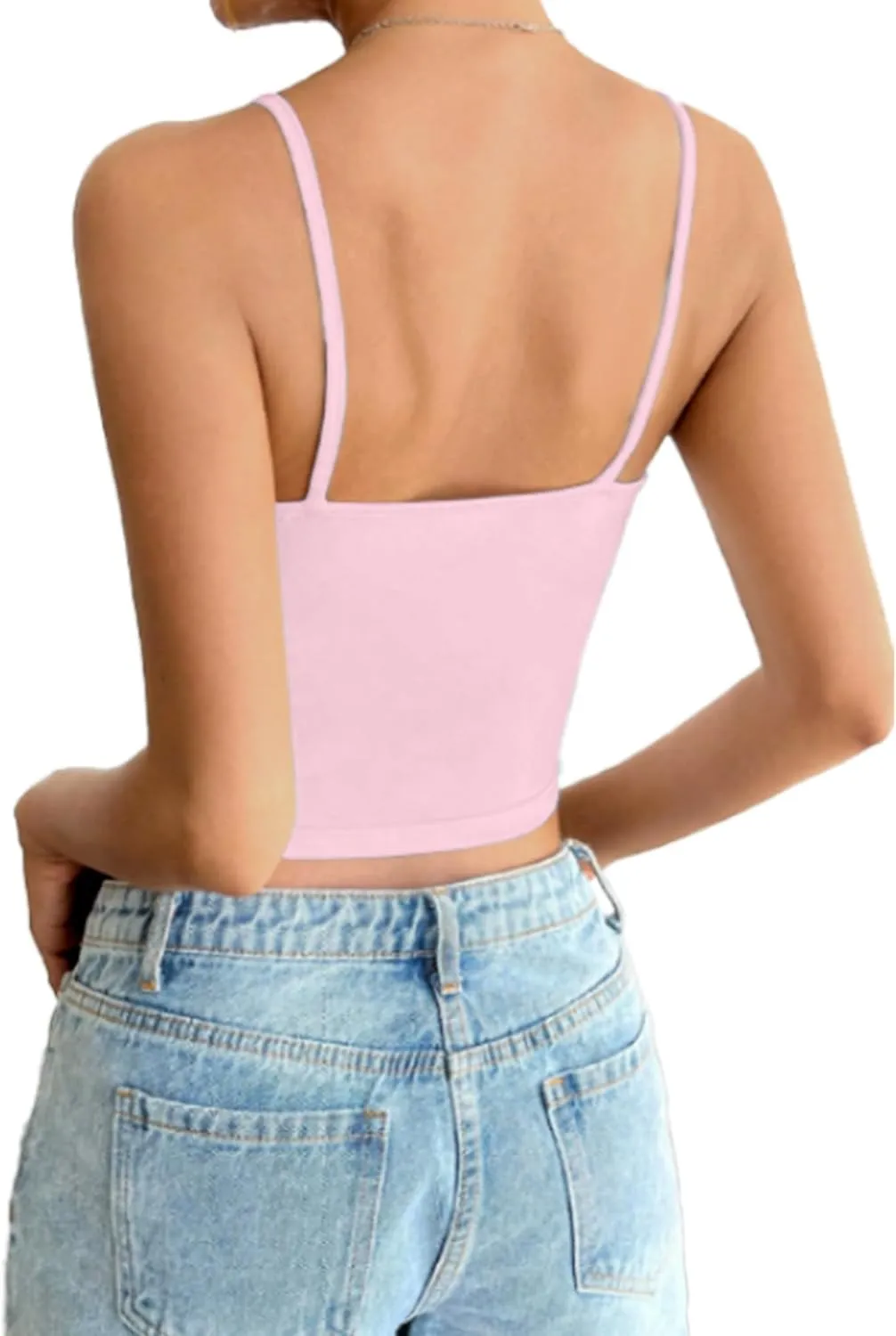 AURUZA 2Pcs Crop Tops for Women, Spaghetti Strap Camisole Tank Top, Basic Solid Going Out Top Sleeveless Shirt Summer Clothes