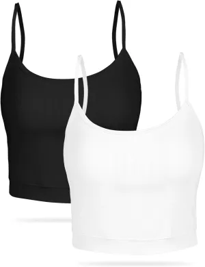AURUZA 2Pcs Crop Tops for Women, Spaghetti Strap Camisole Tank Top, Basic Solid Going Out Top Sleeveless Shirt Summer Clothes