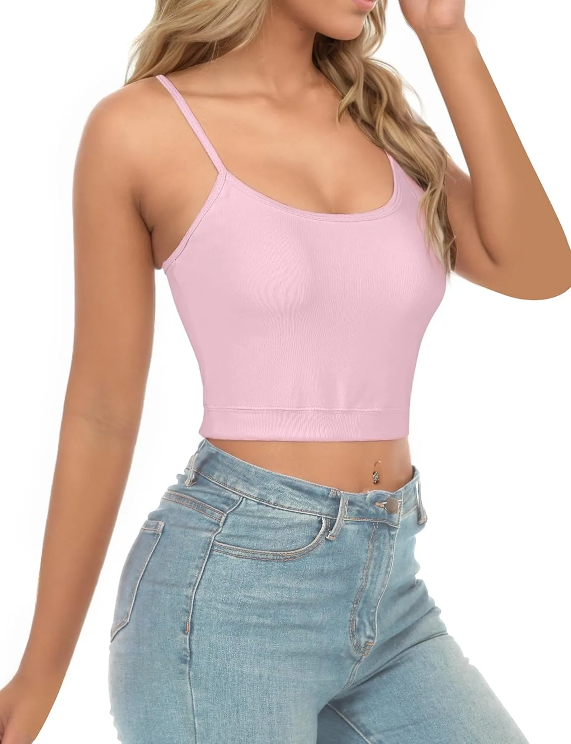 AURUZA 2Pcs Crop Tops for Women, Spaghetti Strap Camisole Tank Top, Basic Solid Going Out Top Sleeveless Shirt Summer Clothes