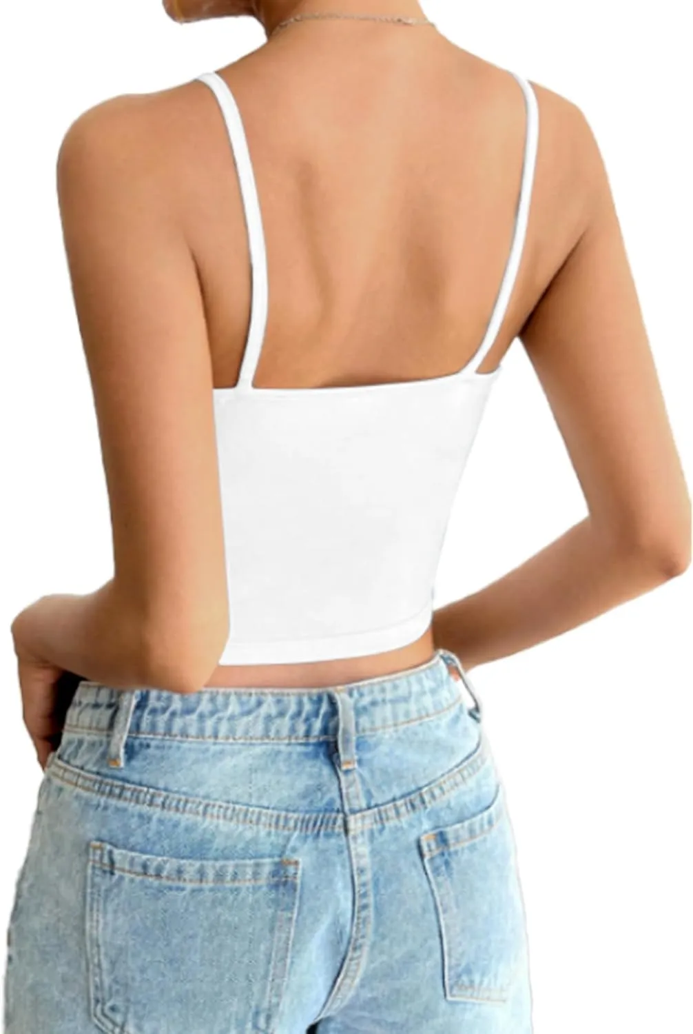 AURUZA 2Pcs Crop Tops for Women, Spaghetti Strap Camisole Tank Top, Basic Solid Going Out Top Sleeveless Shirt Summer Clothes
