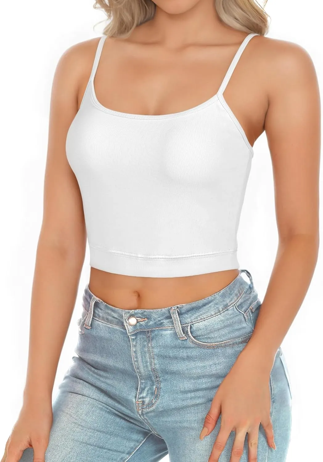 AURUZA 2Pcs Crop Tops for Women, Spaghetti Strap Camisole Tank Top, Basic Solid Going Out Top Sleeveless Shirt Summer Clothes