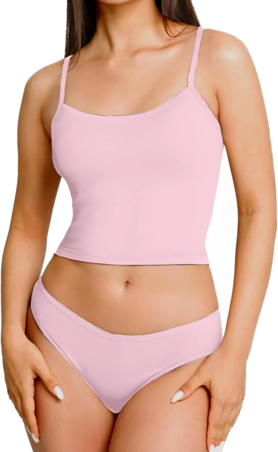 AURUZA 2Pcs Crop Tops for Women, Spaghetti Strap Camisole Tank Top, Basic Solid Going Out Top Sleeveless Shirt Summer Clothes