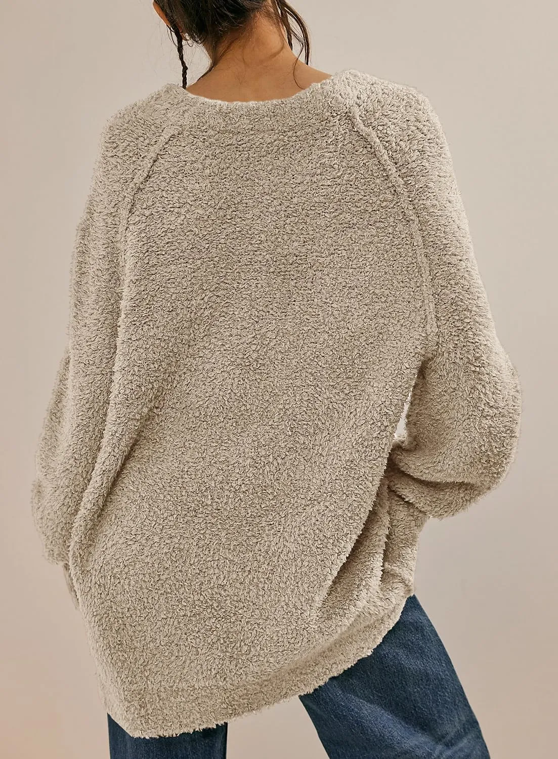 Beaully Women's Oversized Long Sleeve Crewneck Fuzzy Knit Warm Sweaters 2024 Fall Pullover Sweater Tops