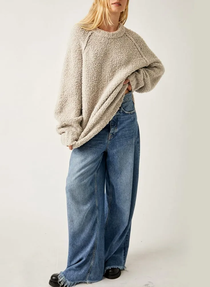 Beaully Women's Oversized Long Sleeve Crewneck Fuzzy Knit Warm Sweaters 2024 Fall Pullover Sweater Tops