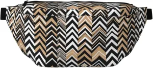 Black White Tan Zigzag Stylish Crossbody Waist Pack - Versatile And Compact Travel Pouch For Hands-Free Storage