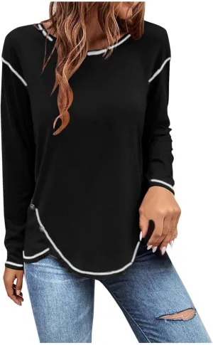 Blouses for Women Dressy Casual Long Sleeve Solid Pullover Side Split Fall Fashion Shirts 2024 Trending Now Tops