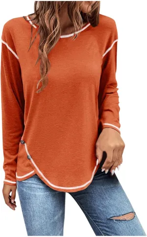 Blouses for Women Dressy Casual Long Sleeve Solid Pullover Side Split Fall Fashion Shirts 2024 Trending Now Tops