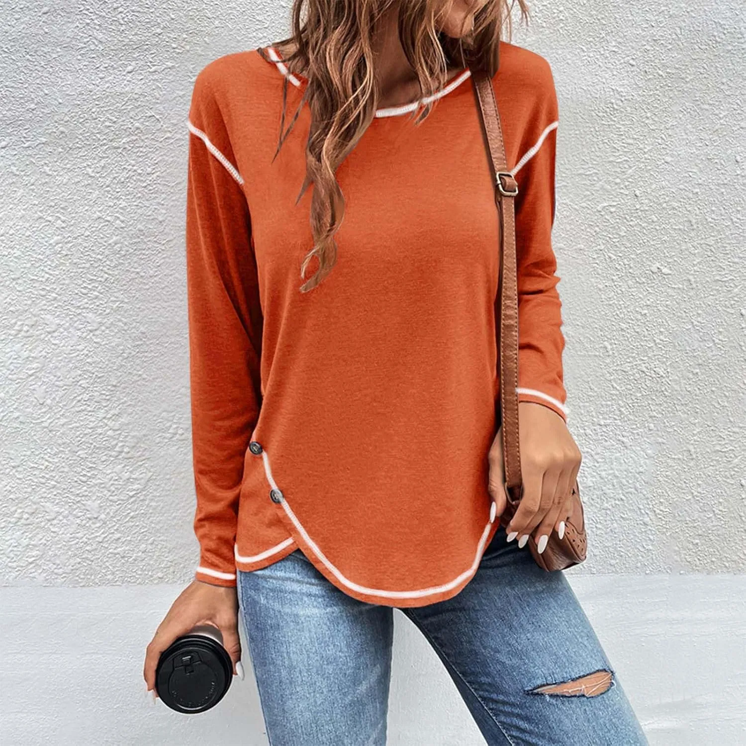 Blouses for Women Dressy Casual Long Sleeve Solid Pullover Side Split Fall Fashion Shirts 2024 Trending Now Tops