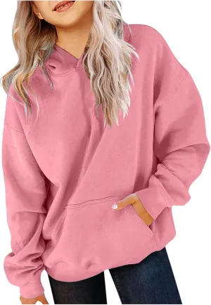 BTDECLAR Hoodies for Teen Girls Oversized Long Sleeve Fleece Hooded Sweatshirt Pullover Tops Cute Preppy Clothes Size 10 12