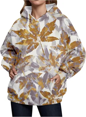 Camo Hoodie Womens Trendy Maple Leaf Print Oversized Pullover Hooded Sweatshirts with Kangaroo Pocket Tops
