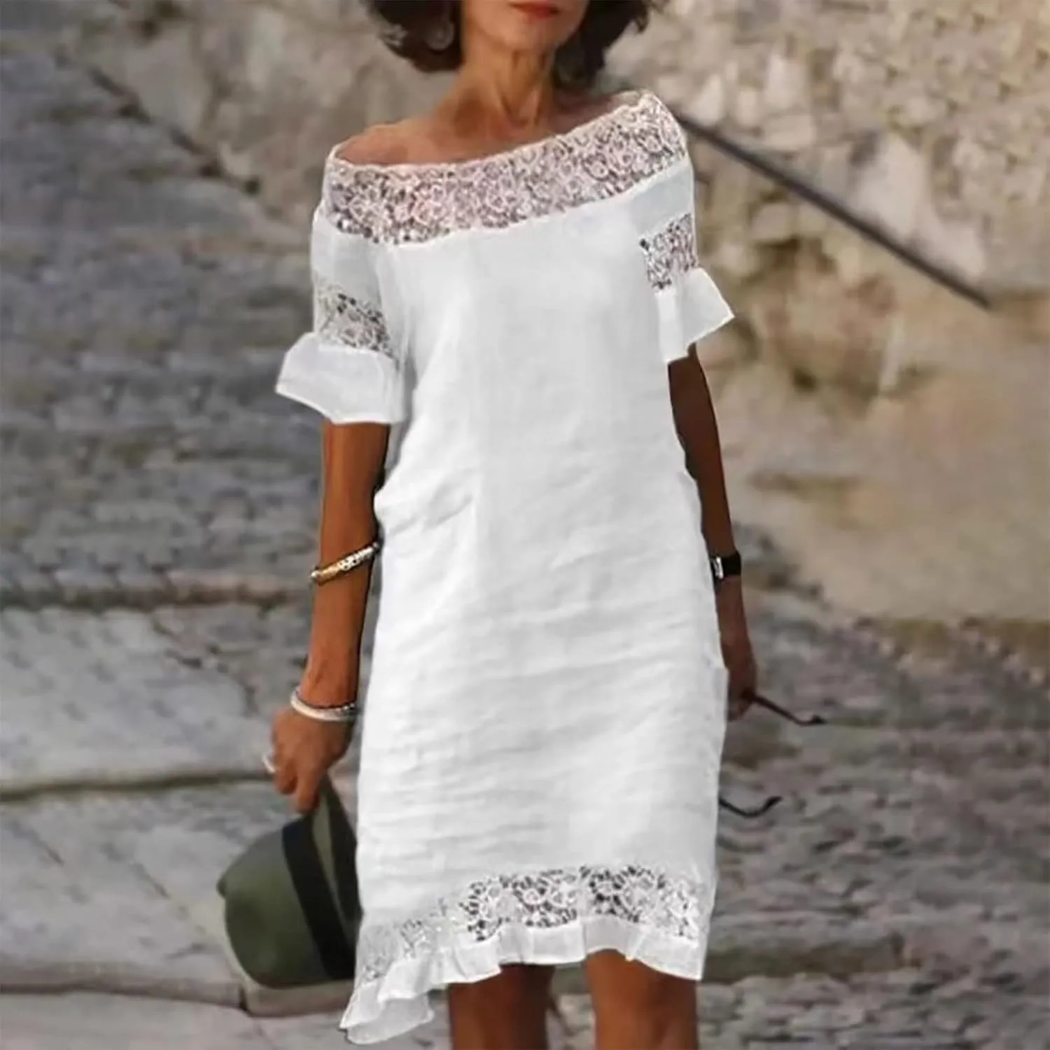 Ceboyel Women 2023 Summer Linen Dresses Cotton Boho Shirt Dresses Midi Length Casual Dress Trendy Ladies Beach Outfits