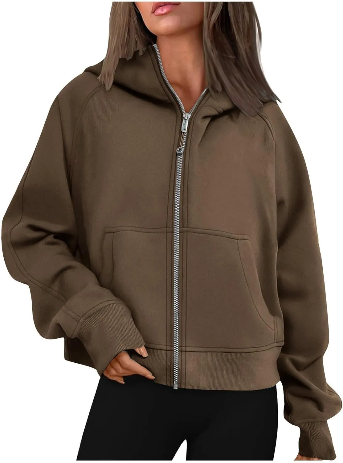 Ceboyel Women Full Zip Up Cropped Hoodie Oversized Sweatshirt Trendy Y2K Fleece Jackets Fall Winter Outfits Clothes 2023