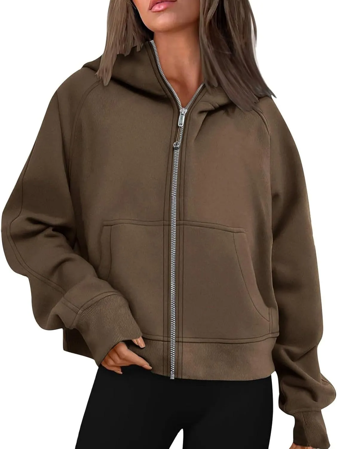 Ceboyel Women Full Zip Up Cropped Hoodie Oversized Sweatshirt Trendy Y2K Fleece Jackets Fall Winter Outfits Clothes 2023