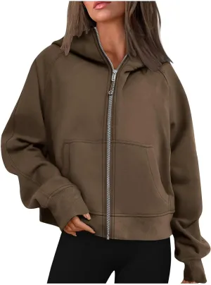 Ceboyel Women Full Zip Up Cropped Hoodie Oversized Sweatshirt Trendy Y2K Fleece Jackets Fall Winter Outfits Clothes 2023