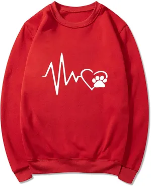 Ceboyel Women Heartbeat Print Crewneck Sweatshirt Long Sleeve Pullover Tops Shirts Sweater Cute Trendy Loose Fit Clothing