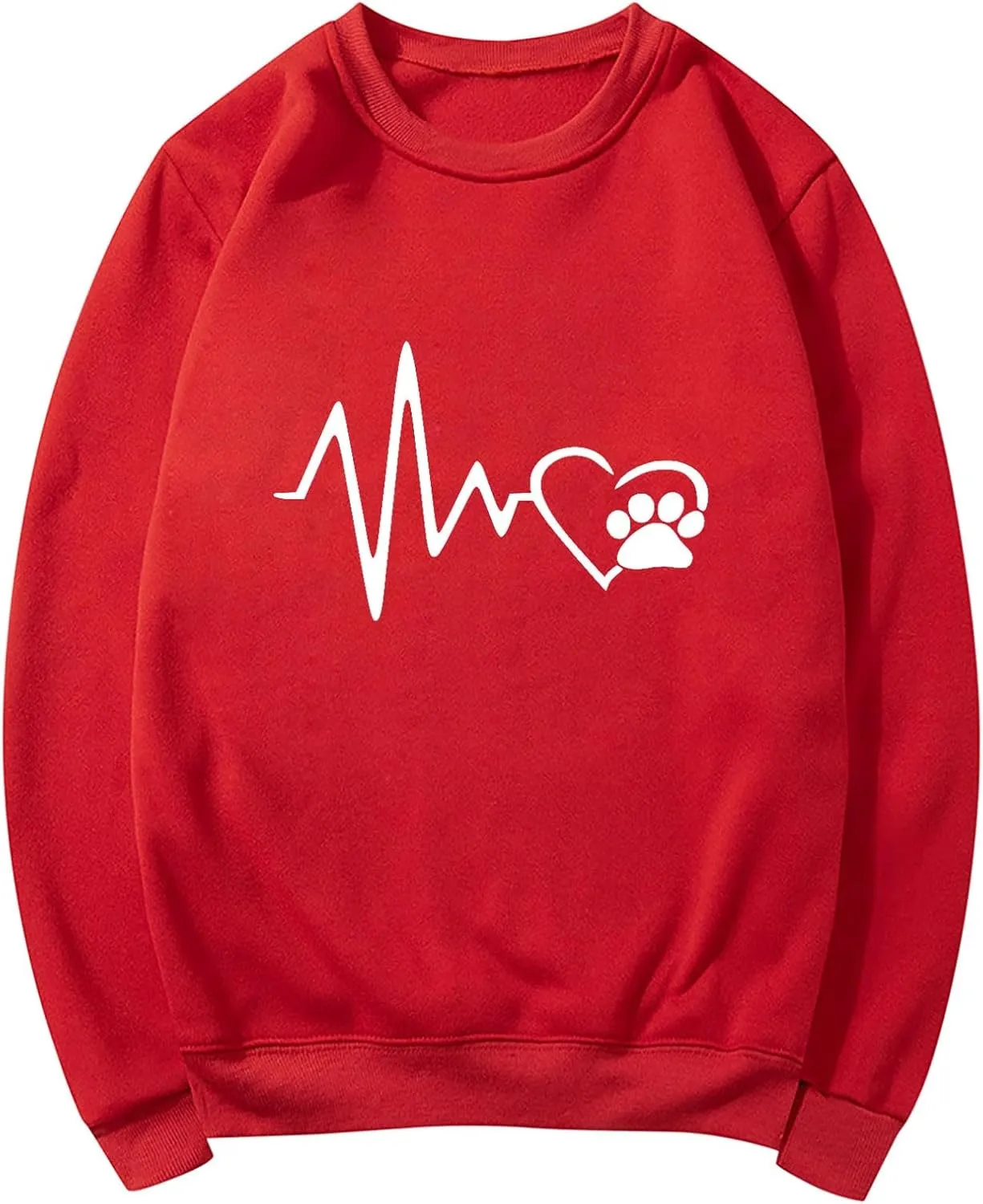 Ceboyel Women Heartbeat Print Crewneck Sweatshirt Long Sleeve Pullover Tops Shirts Sweater Cute Trendy Loose Fit Clothing