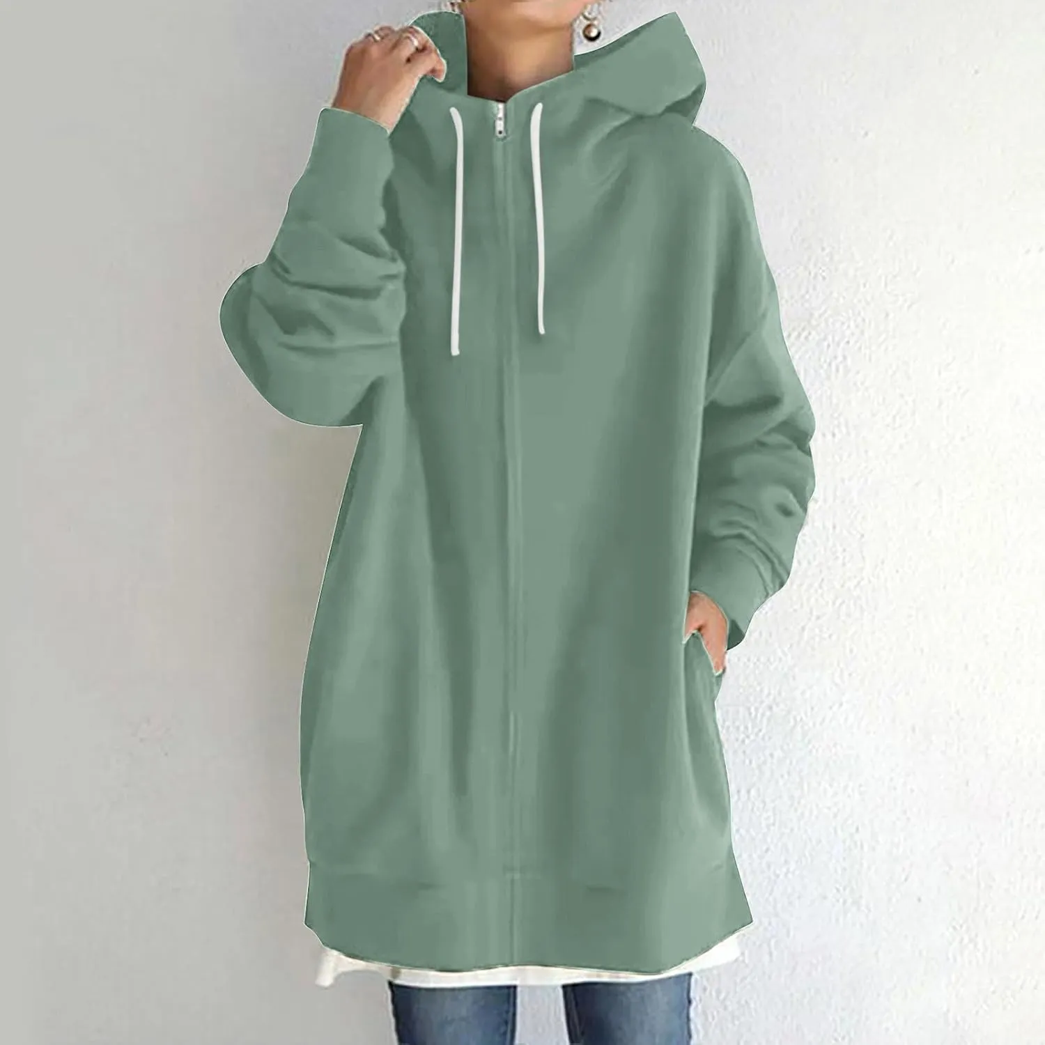 Ceboyel Women Oversized Sweatshirt Loose Fit Full Zip Up Fashion Long Hoodies Trendy Y2K Jackets Winter Outfits Clothes 2023