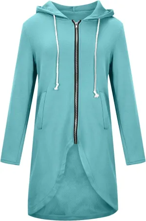 Ceboyel Women Zip Up Hoodies Zipper Long Hooded Jackets Solid Casual Tunic Sweatshirt Trendy Winter Outfits Clothes 2023