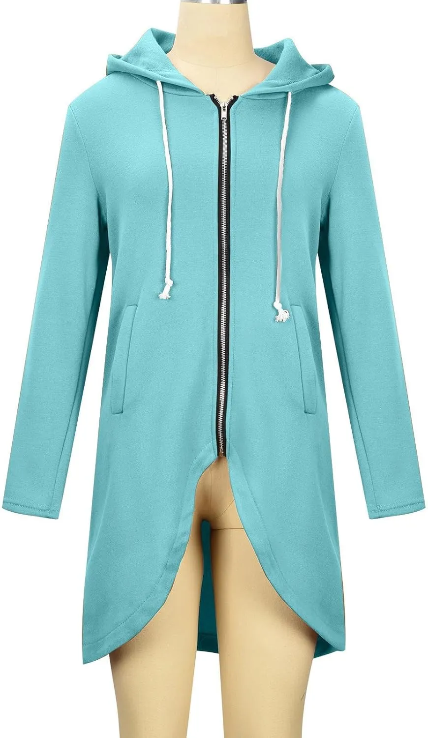 Ceboyel Women Zip Up Hoodies Zipper Long Hooded Jackets Solid Casual Tunic Sweatshirt Trendy Winter Outfits Clothes 2023