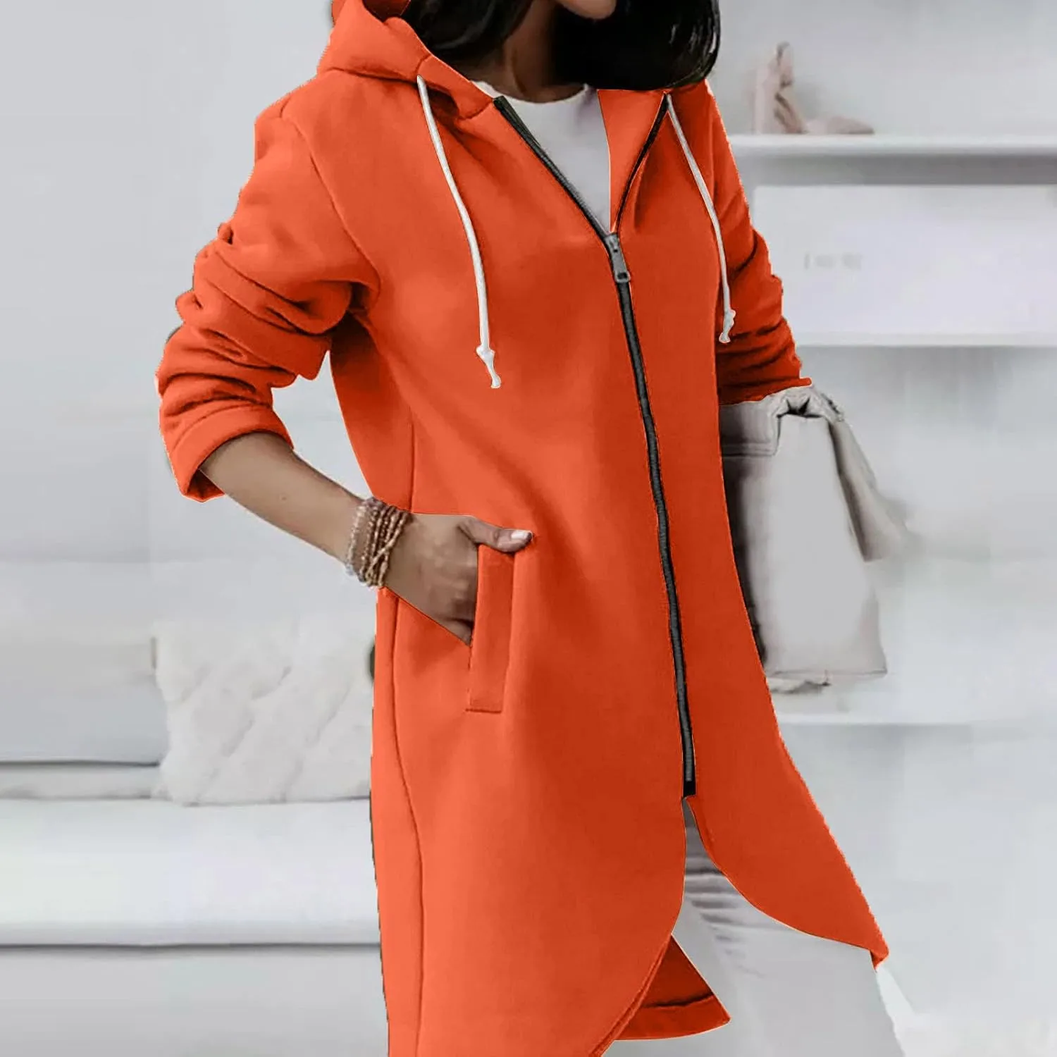 Ceboyel Women Zip Up Hoodies Zipper Long Hooded Jackets Solid Casual Tunic Sweatshirt Trendy Winter Outfits Clothes 2023