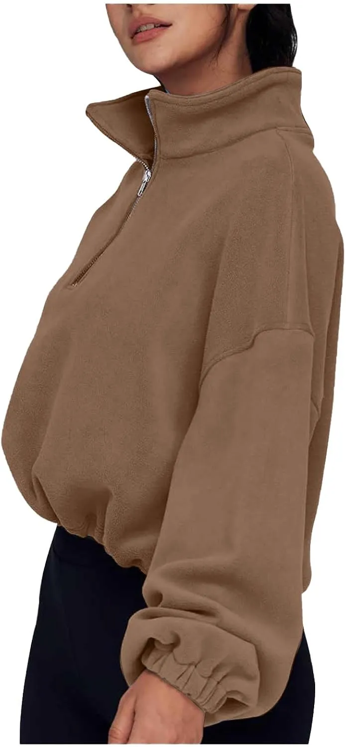 Ceboyel Womens Oversized Sweatshirt 2023 Half Zip Pullover Sweaters Drawstring Cropped Hoodie Trendy Y2K Teen Girls Clothes
