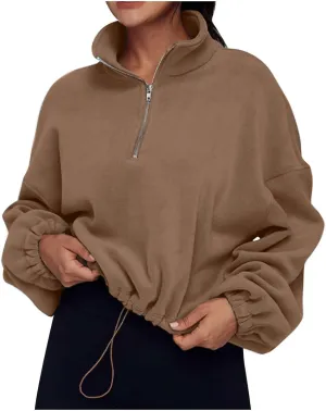 Ceboyel Womens Oversized Sweatshirt 2023 Half Zip Pullover Sweaters Drawstring Cropped Hoodie Trendy Y2K Teen Girls Clothes