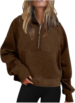 Ceboyel Womens Quarter Zip Sweatshirt 2023 Fleece Oversized Sweaters Cropped Pullover Hoodies Fall Trendy Outfits Clothing
