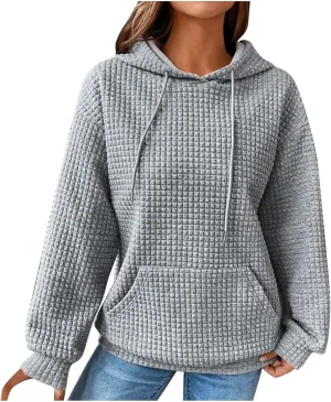 Ceboyel Womens Solid Color Cute Hoodie 2023 Waffle Knit Sweatshirts Comfort Sweater Tops Teen Girls Trendy Clothes 2023