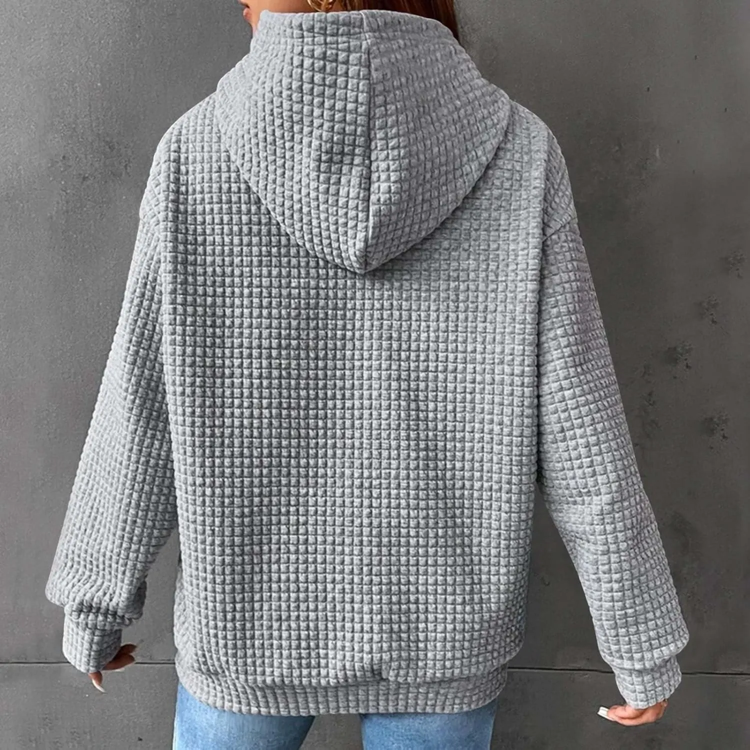 Ceboyel Womens Solid Color Cute Hoodie 2023 Waffle Knit Sweatshirts Comfort Sweater Tops Teen Girls Trendy Clothes 2023