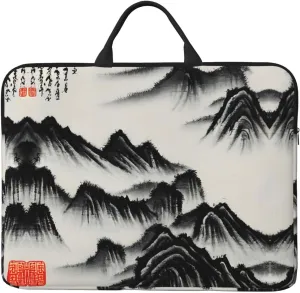 Chinese Landscape Painting 14in Laptop Case Sleeve Bag  Versatile Shoulder Messenger Briefcase, Designed for Business Travel