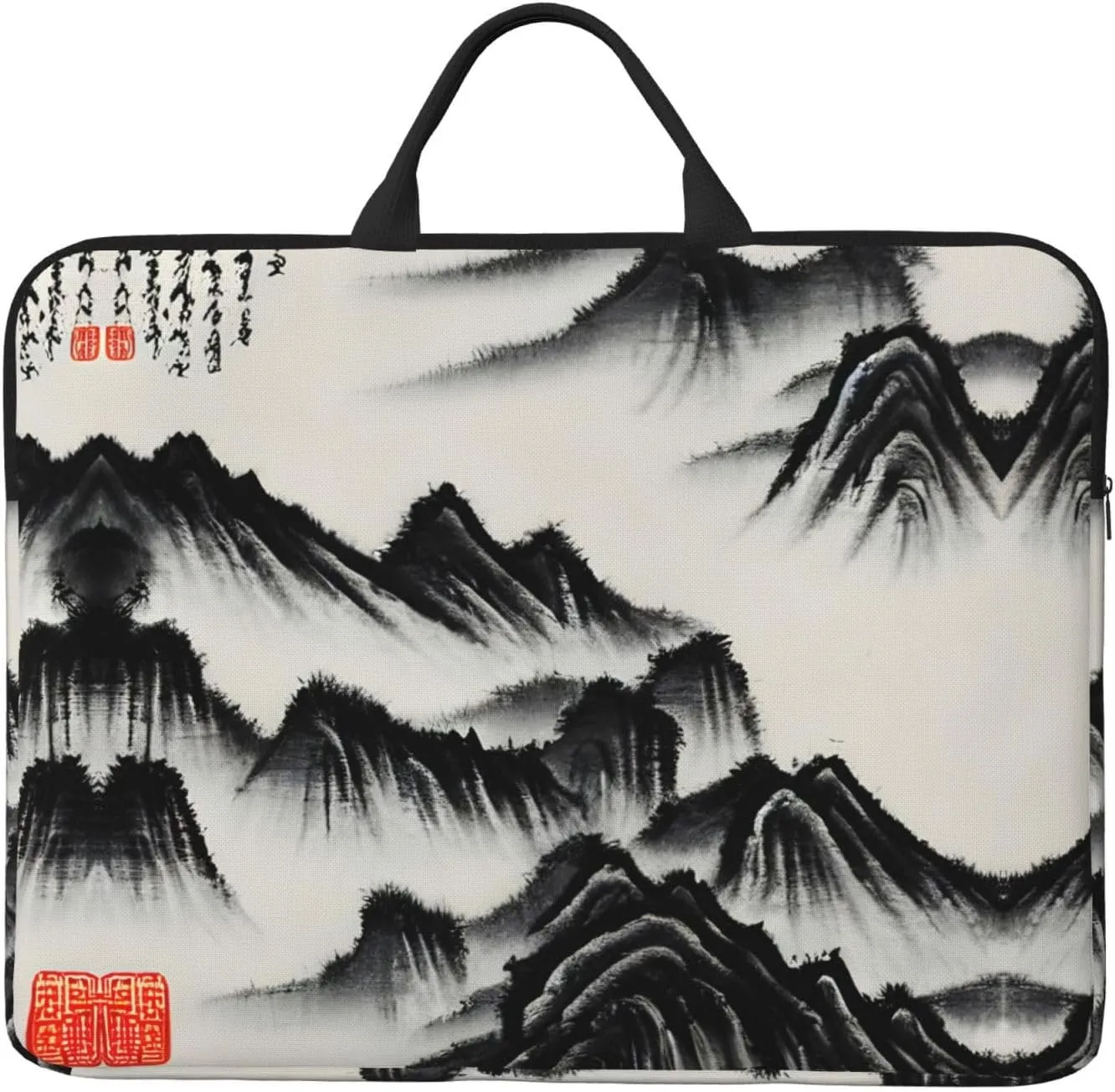 Chinese Landscape Painting 14in Laptop Case Sleeve Bag  Versatile Shoulder Messenger Briefcase, Designed for Business Travel