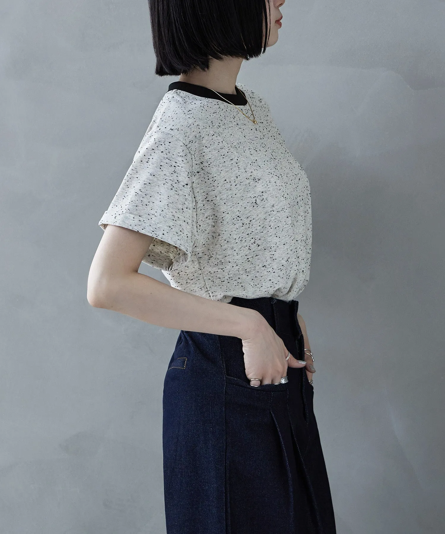Color nep ringer neck T-shirt