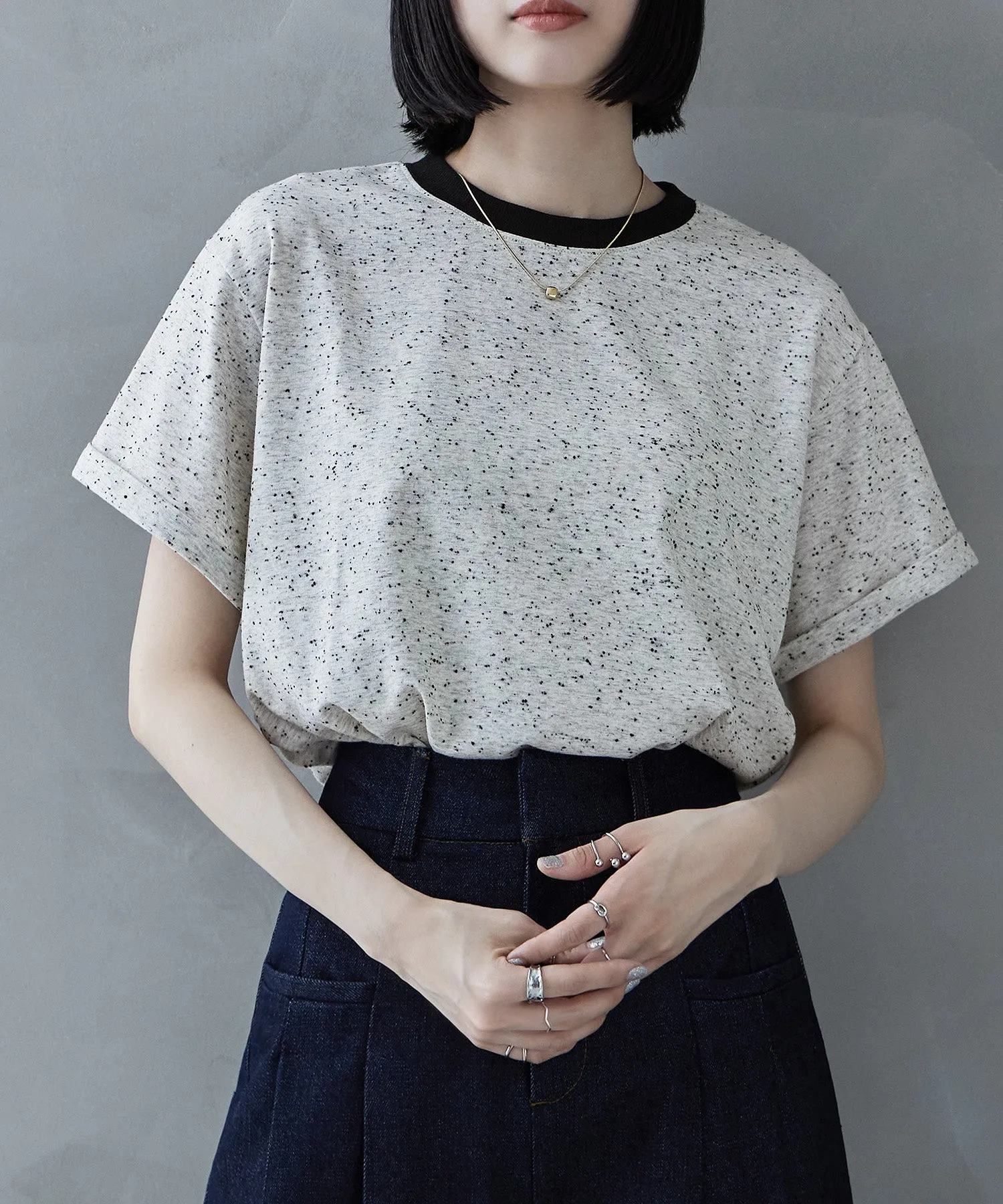 Color nep ringer neck T-shirt