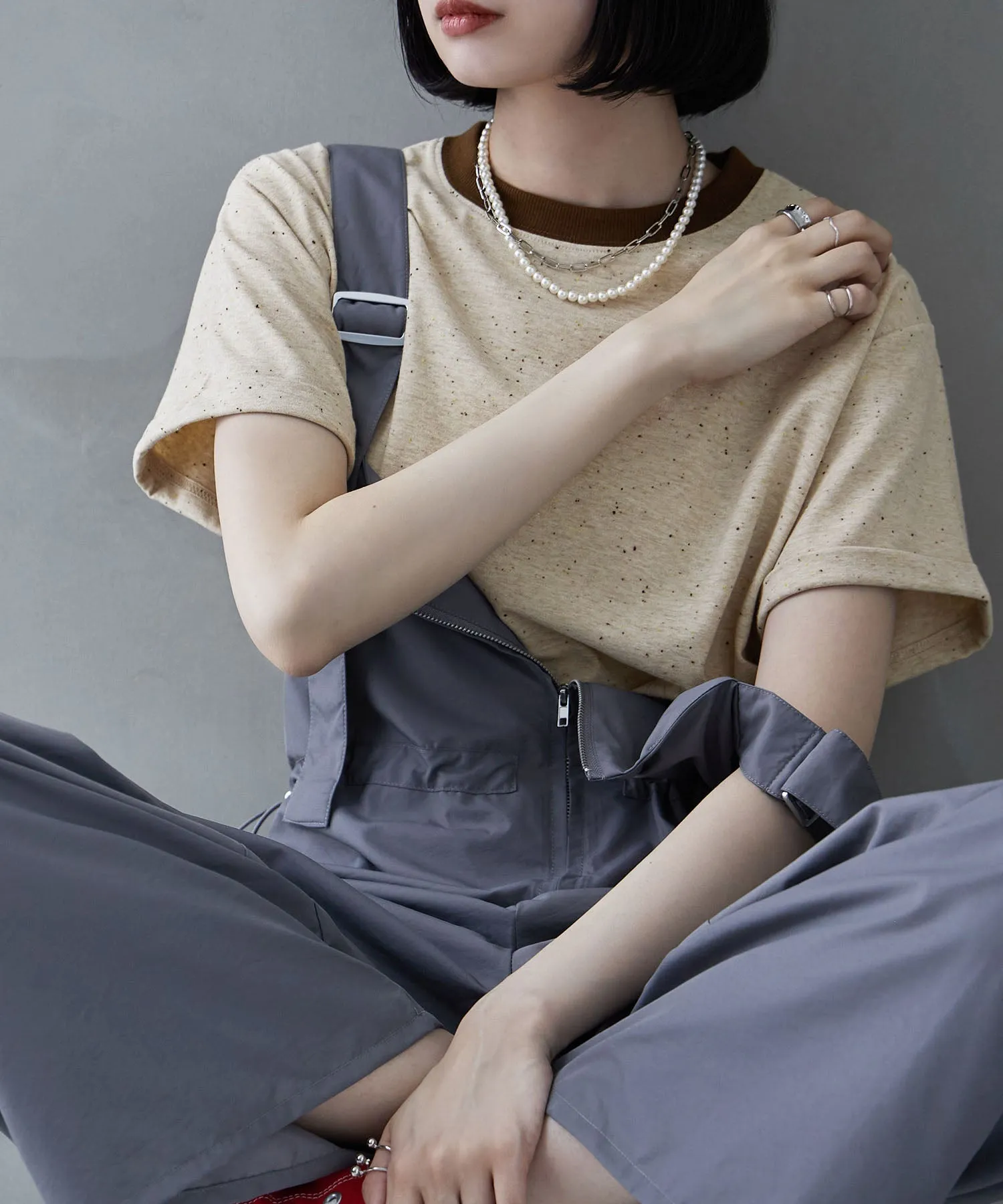 Color nep ringer neck T-shirt