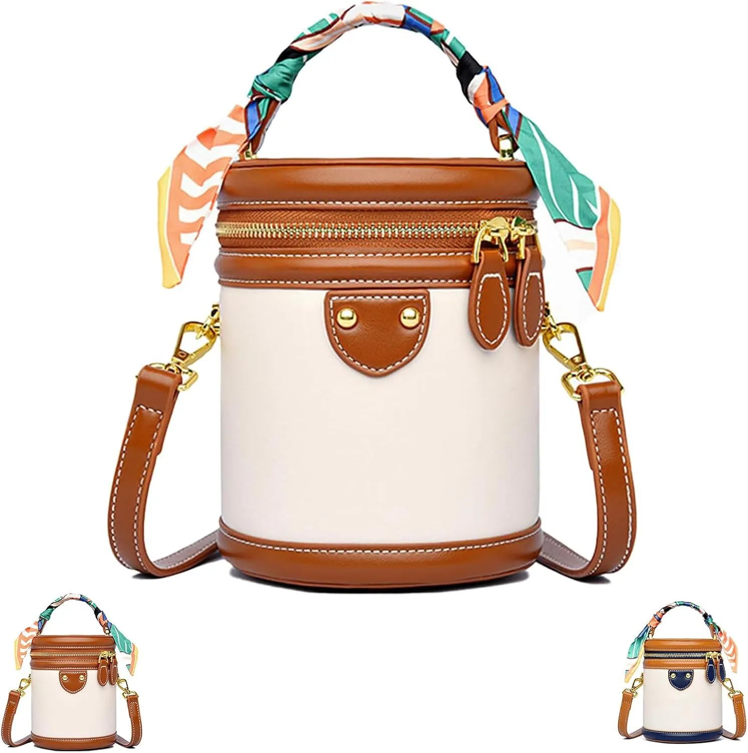 Colorblock Bucket Bag for Women,2025 New Summer Niche Design Cylinder Bag, Fashion Versatile Crossbody