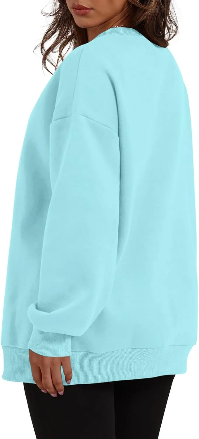 Crewneck Sweatshirts Women Fleece Sweatshirt No Hood Long Sleeve Shirt Hoodies Pullover Casual Loose Fitting Tops