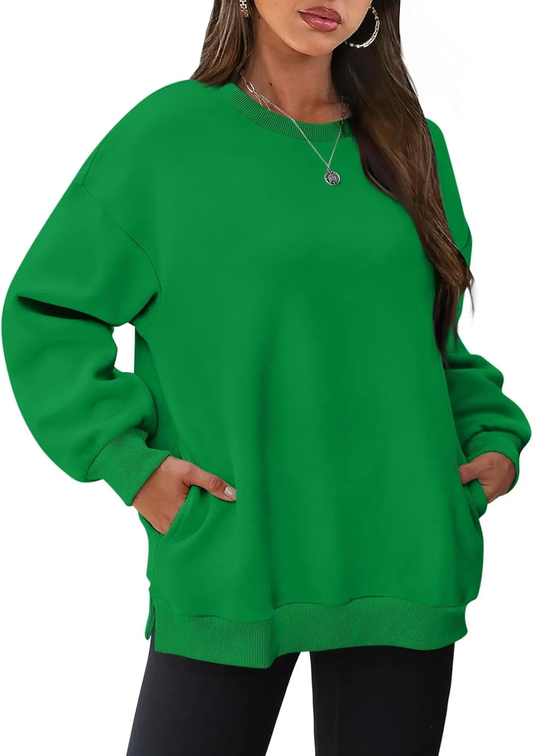 Crewneck Sweatshirts Women Fleece Sweatshirt No Hood Long Sleeve Shirt Hoodies Pullover Casual Loose Fitting Tops