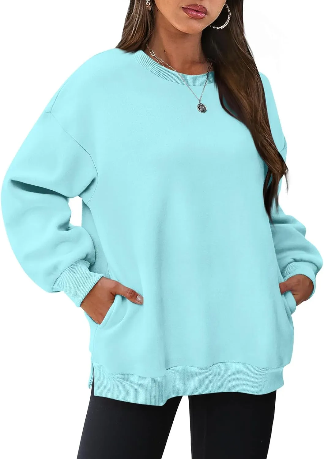 Crewneck Sweatshirts Women Fleece Sweatshirt No Hood Long Sleeve Shirt Hoodies Pullover Casual Loose Fitting Tops