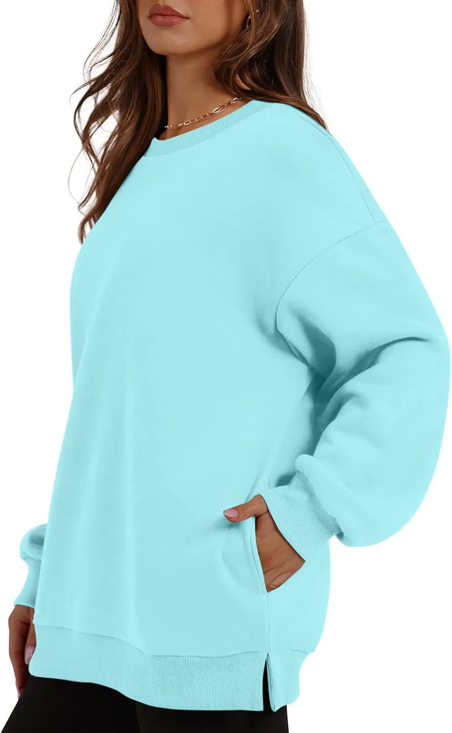 Crewneck Sweatshirts Women Fleece Sweatshirt No Hood Long Sleeve Shirt Hoodies Pullover Casual Loose Fitting Tops