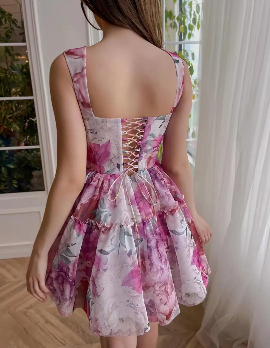 Cute Tulle Floral Print Prom Dress Long Senior Evening Gown for Girls WD109