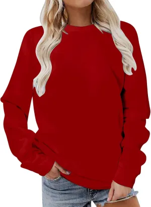 DOLKFU Sweatshirt For Womens Fashion Long Sleeve Solid Color Pullover Shirts Loose Crew Neck Casual Sweatshirts