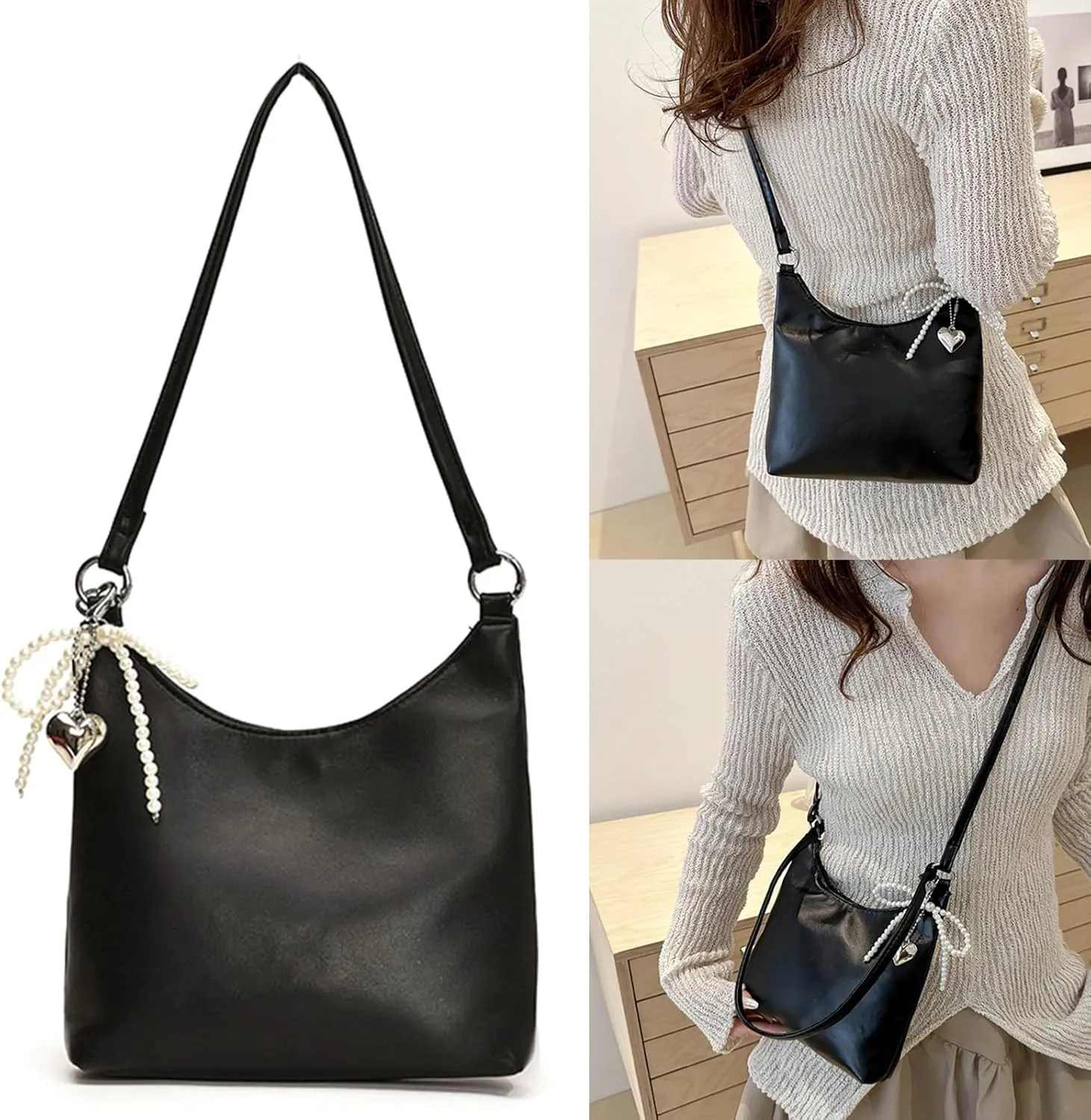 Elegant Shoulder Bag PU Leather Crossbody Purse Versatile Satchel Underarm Handbag for Women and Girls