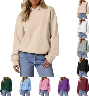 Fleece Hoodie Women Loose Fit Solid Color Oversized Sweaters Long Sleeve Hooded Sweatshirt with Pockets Pullover Tops