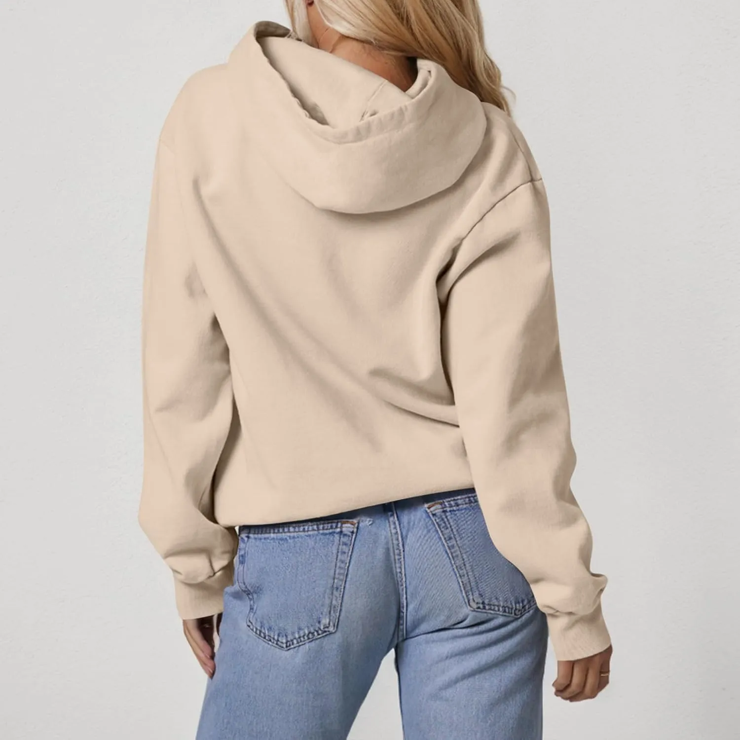 Fleece Hoodie Women Loose Fit Solid Color Oversized Sweaters Long Sleeve Hooded Sweatshirt with Pockets Pullover Tops
