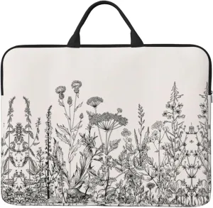 Floral Herbs Botanical Engraving 14in Laptop Case Sleeve Bag  Versatile Shoulder Messenger Briefcase, Designed for Business Travel