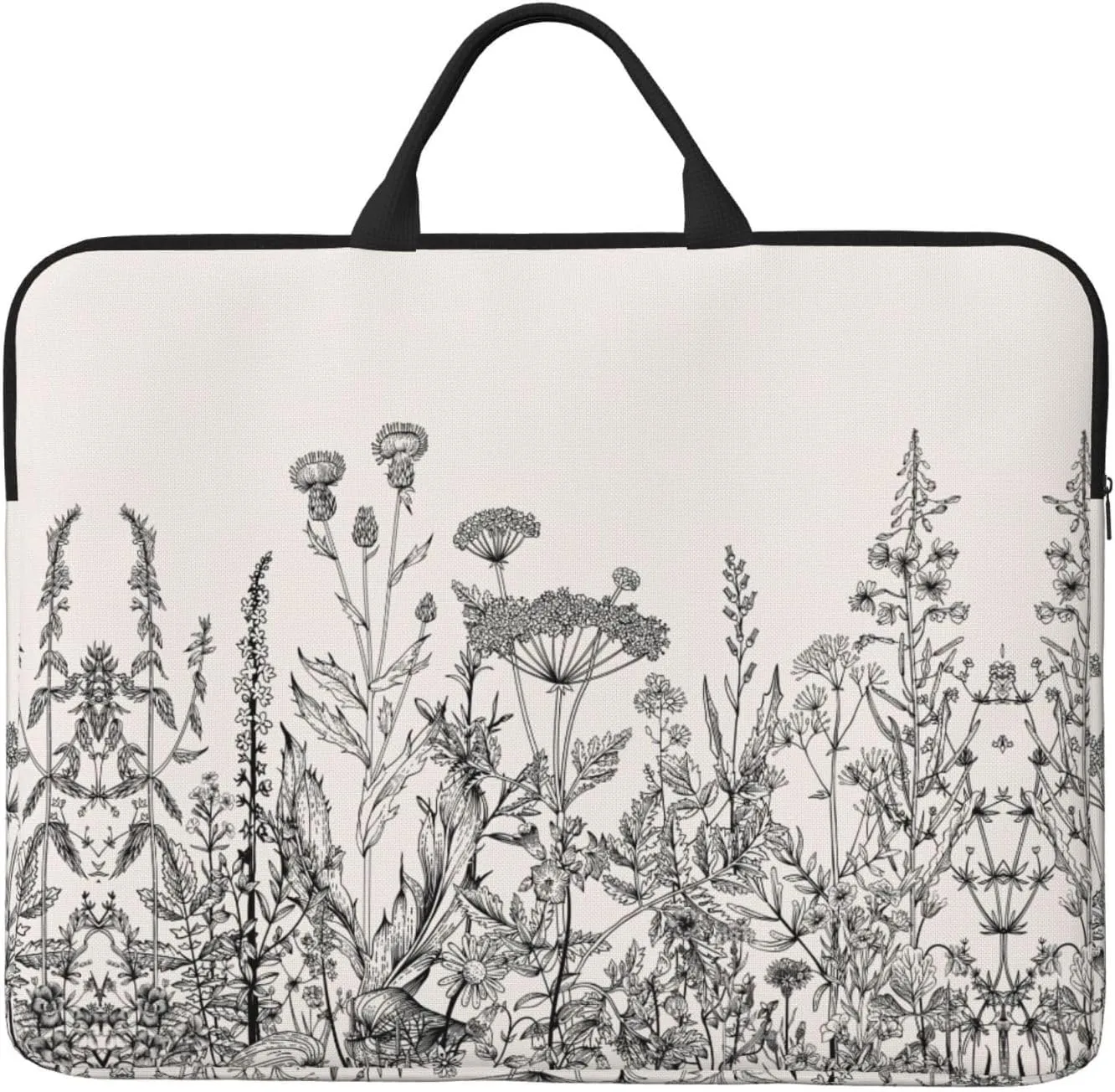 Floral Herbs Botanical Engraving 14in Laptop Case Sleeve Bag  Versatile Shoulder Messenger Briefcase, Designed for Business Travel