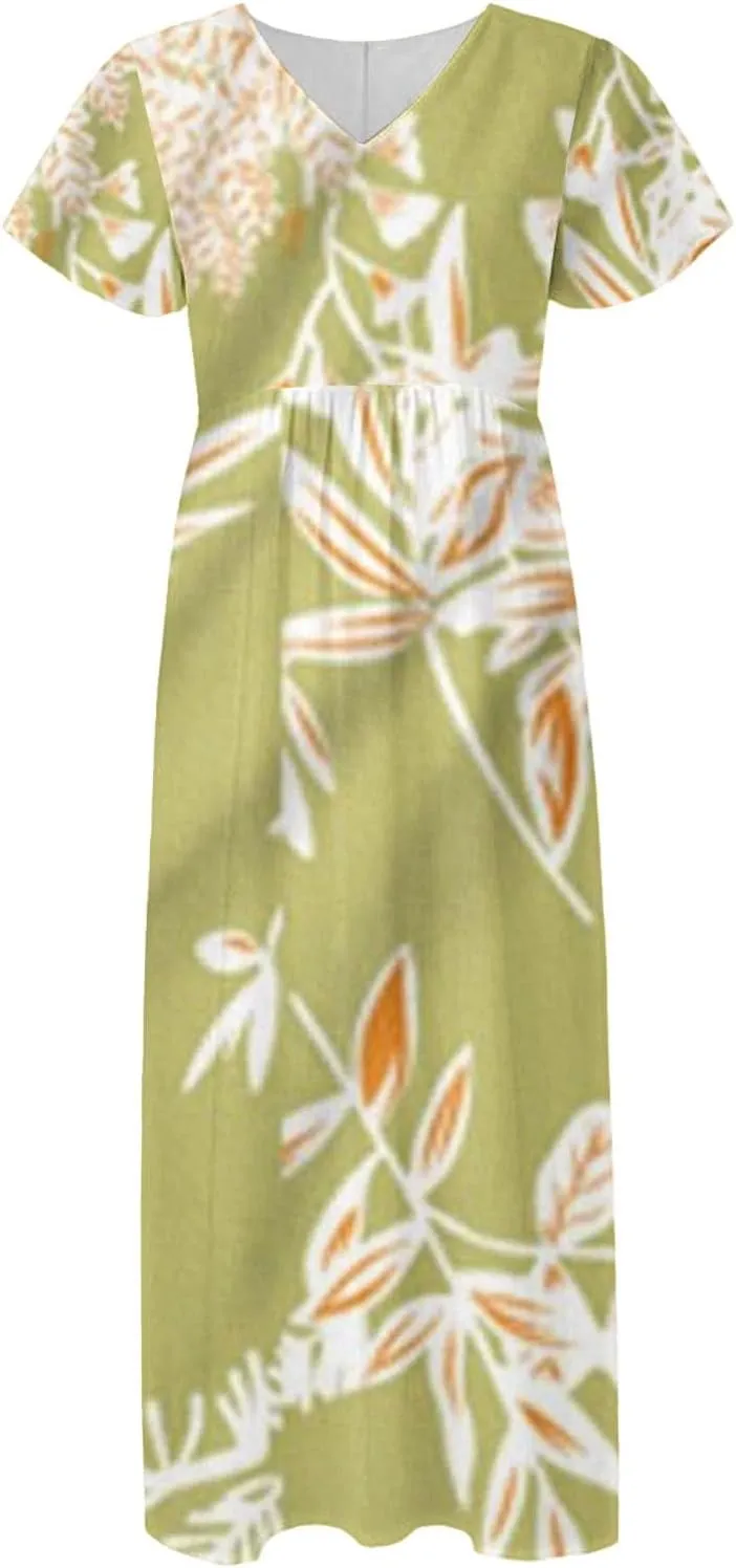 Floral Maxi Dresses for Women 2025 Summer Casual Ruffle Sleeve V Neck Chiffon Dress Flowy Swing Boho Beach Sundresses